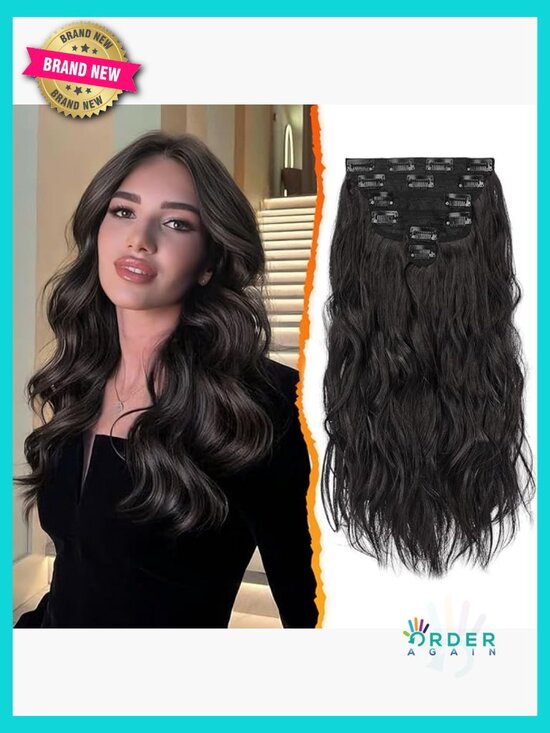 16 Inch 6Pcs Clip In Wavy Hair Extensions Thick Heat Resistant Synthetic main image 4